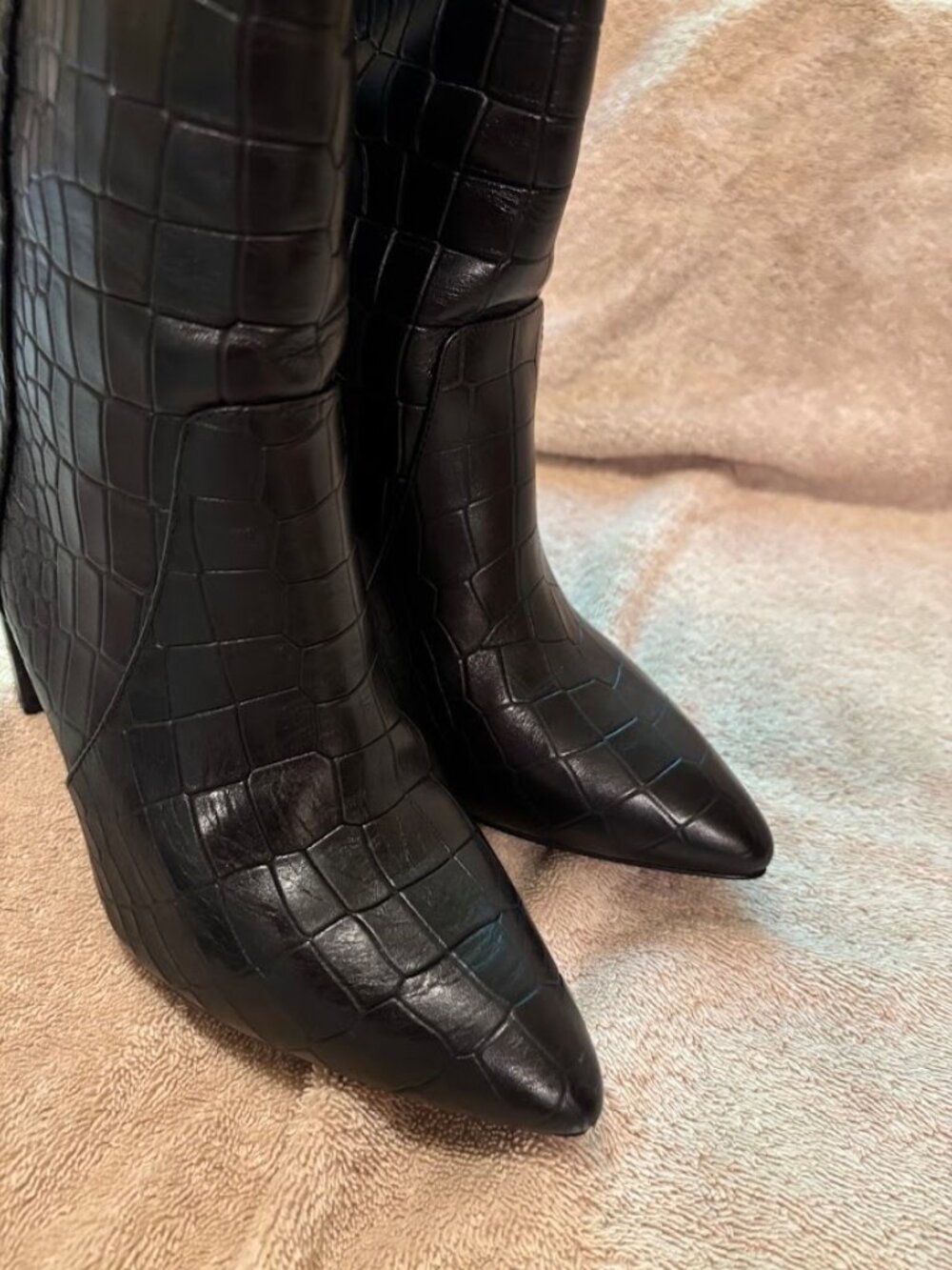 NWOT Black Croc-Embossed Leather Knee High Boots - Size 7.5 - Picture 6 of 16